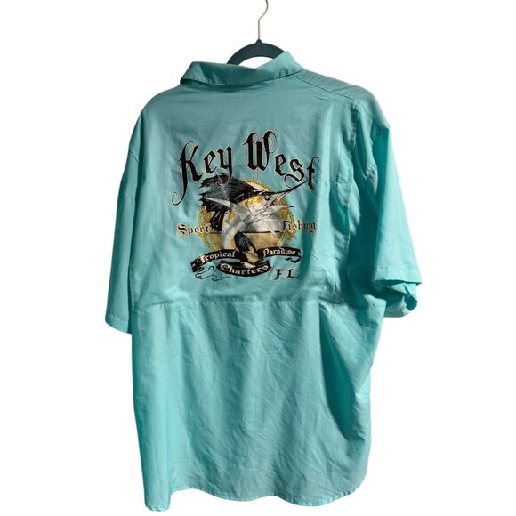 Men's Outdoor Fishing Shirt XL West FL Embroidered By Hilton Turquoise With Me - Picture 3 of 8